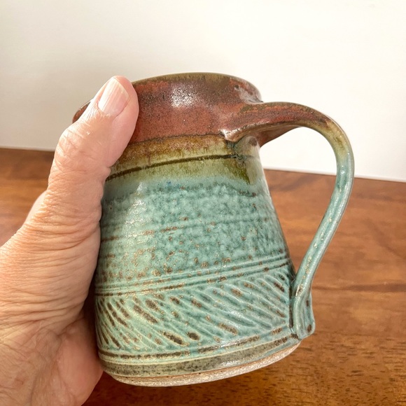Pottery Mug 16oz Turquoise and Brown/ Signed By Artist 4 1/2” Tall - Picture 2 of 10
